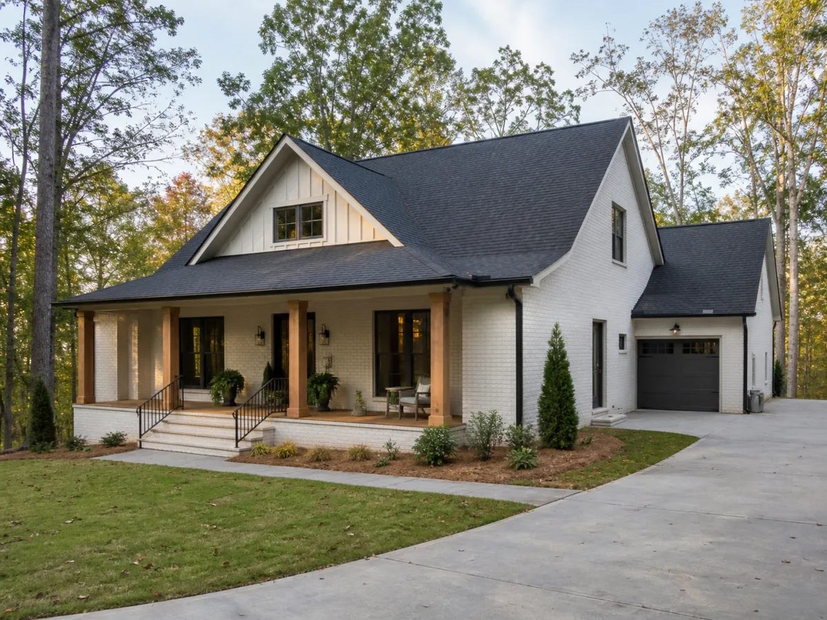 Completed white brick custom home