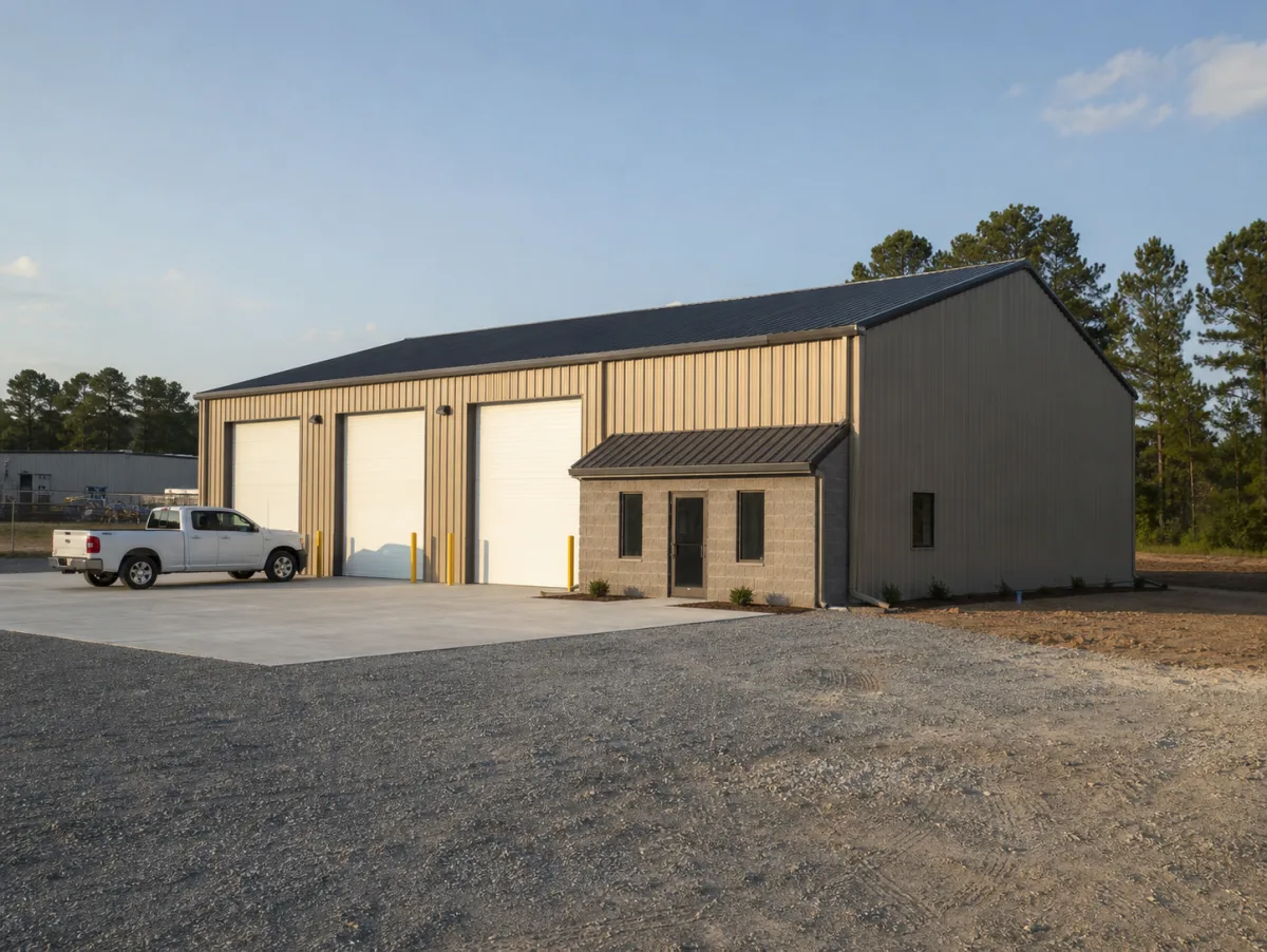 Completed metal shop building